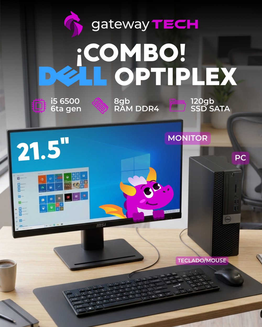 COMBO Dell Optiplex | i5-6500 | 8GB RAM | 120GB SSD | Monitor 21.5" | Teclado y Mouse