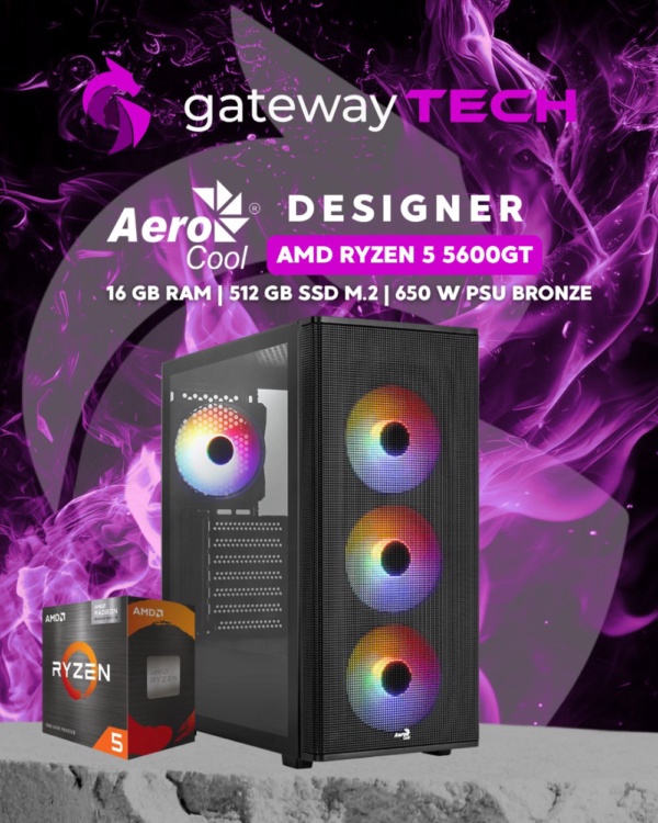 PC Aerocool Designer | Ryzen 5 5600GT | 16GB RAM | 512GB SSD | 650W PSU Bronze